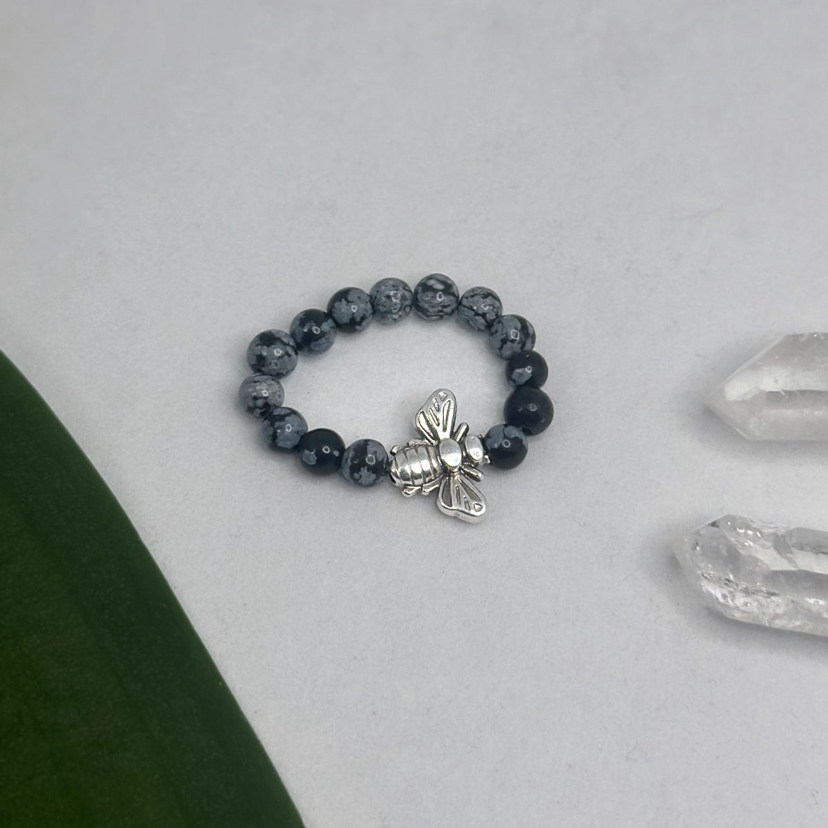 Edelsteinring - Schneeflockenobsidian - Biene