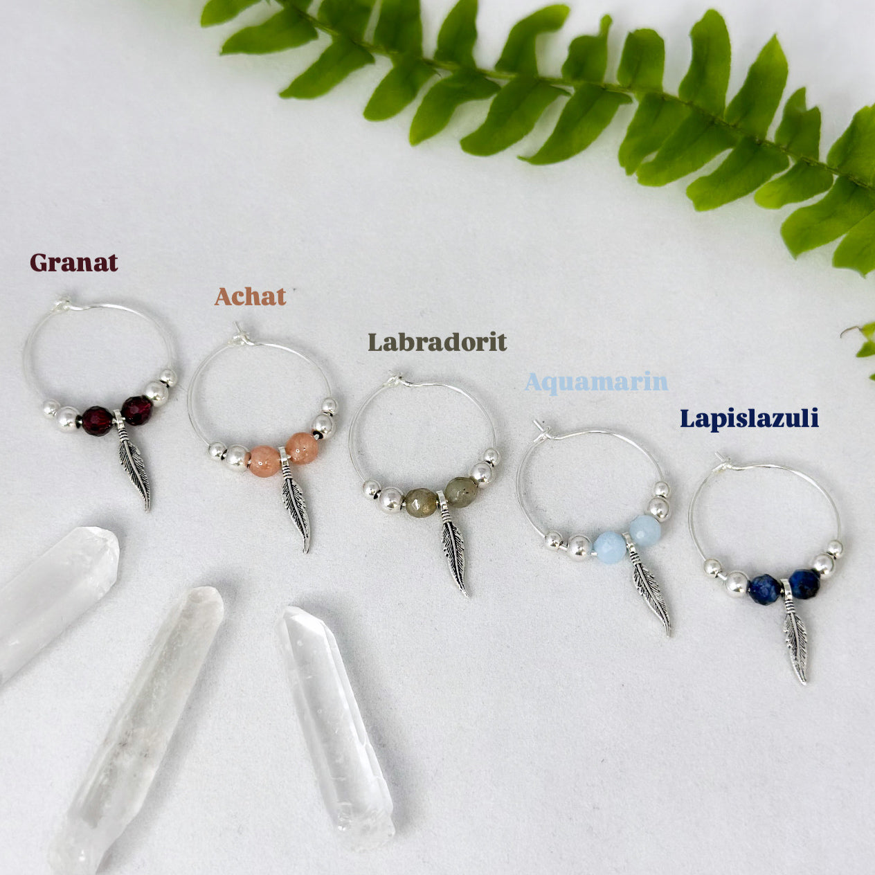 Ohrringe Feder - Aquamarin - versilbert