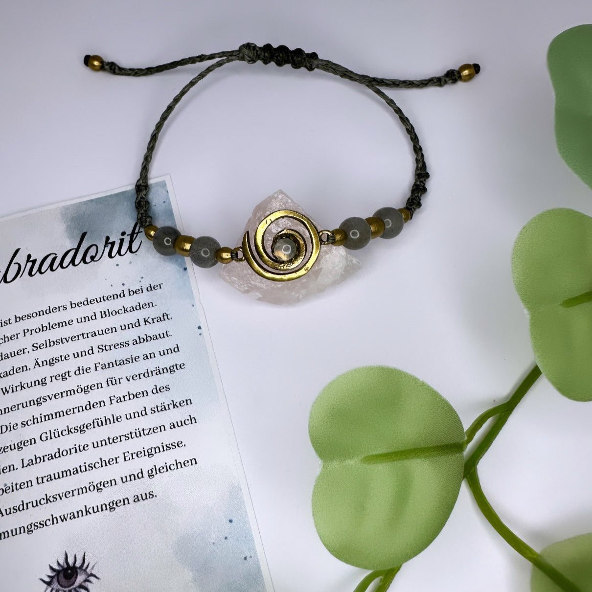 Spiral Armband Messing - Labradorit