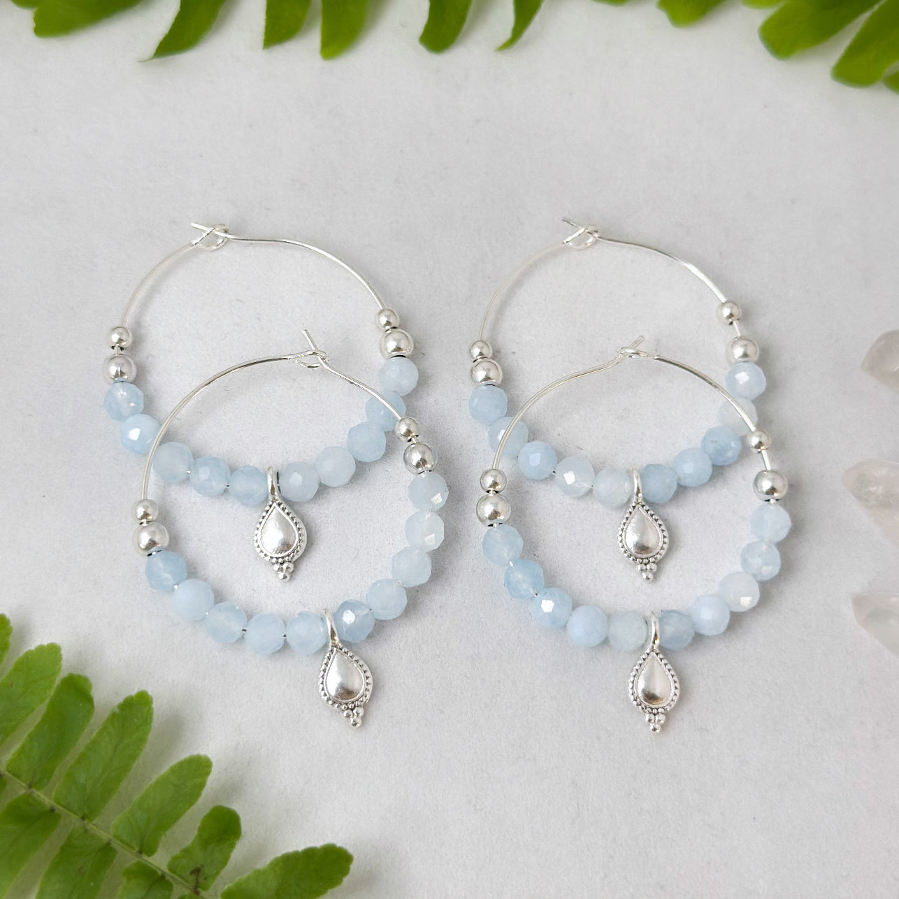 Ohrringe Creolen - Aquamarin - versilbert