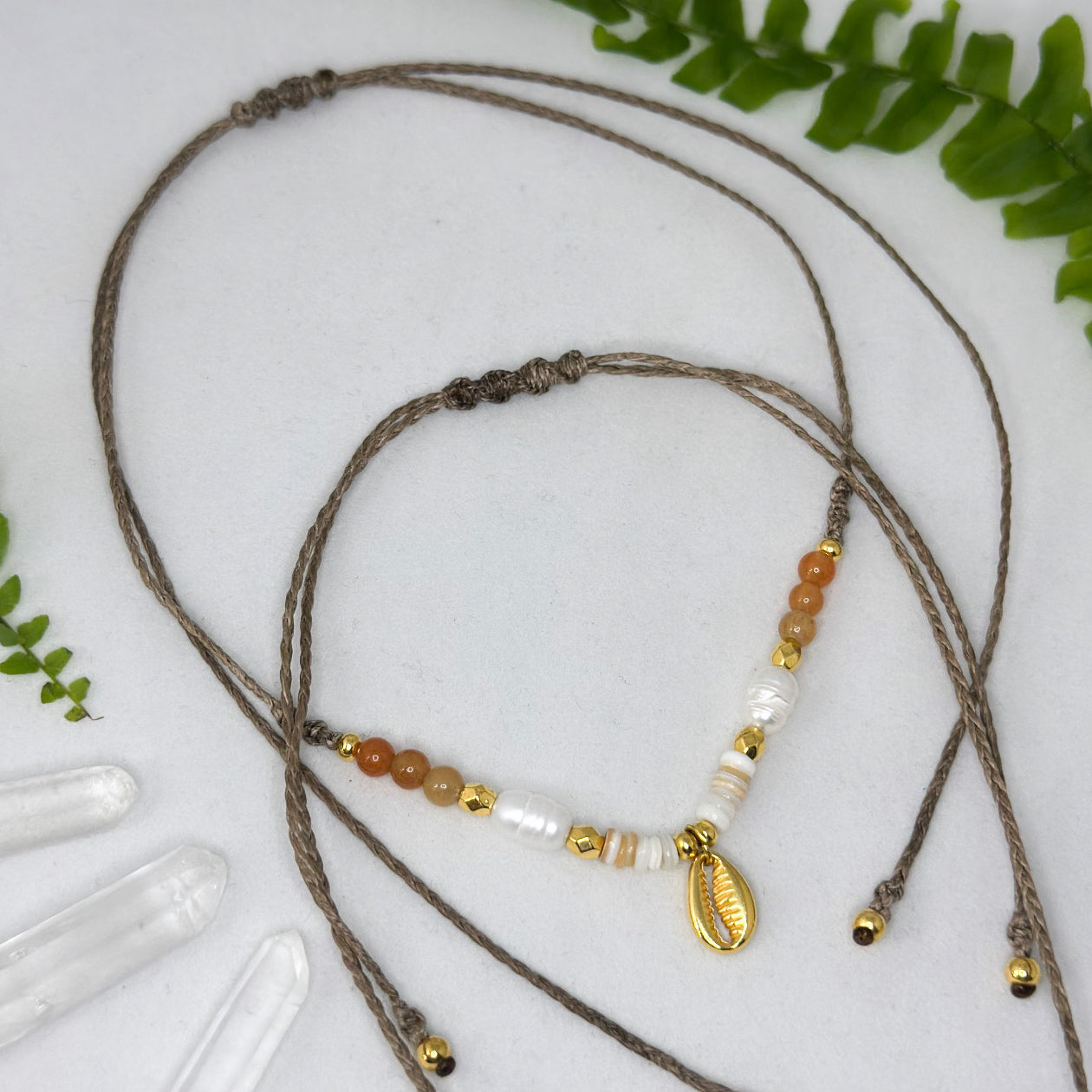 Halskette/ Choker - Karneol & Achat - Muscheln & Süsswasserperlen - Gold