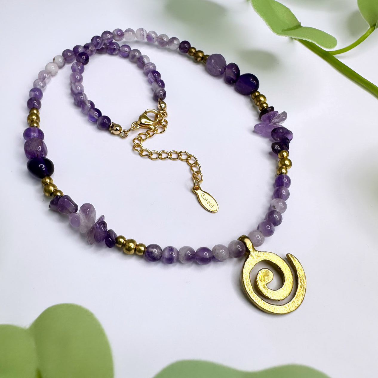 Halskette Messing - Amethyst