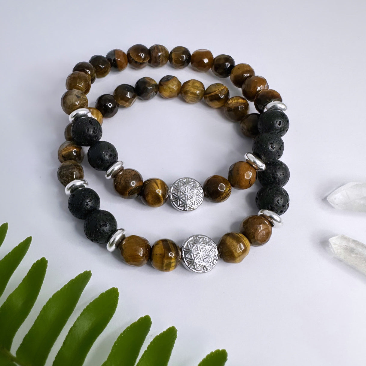 NOVEMBER - Tigerauge & Lavastein - Armband Flower Of Life