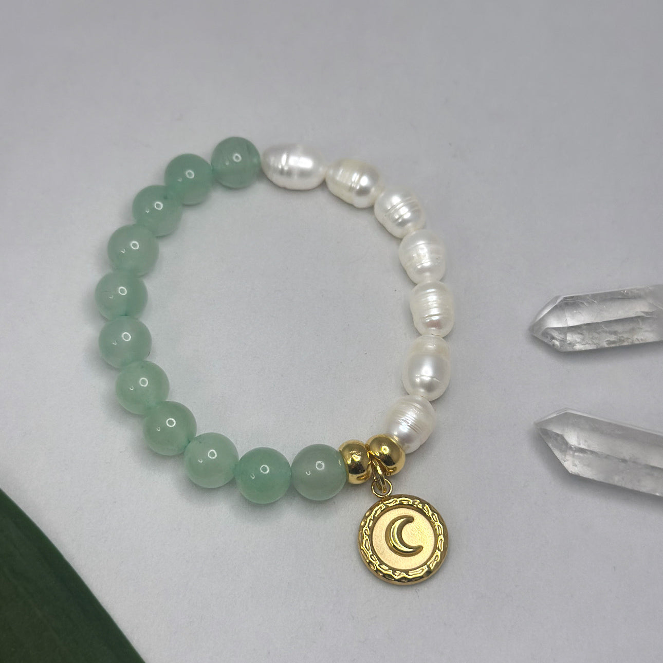 Selene - Armband Aventurin & Süsswasserperlen