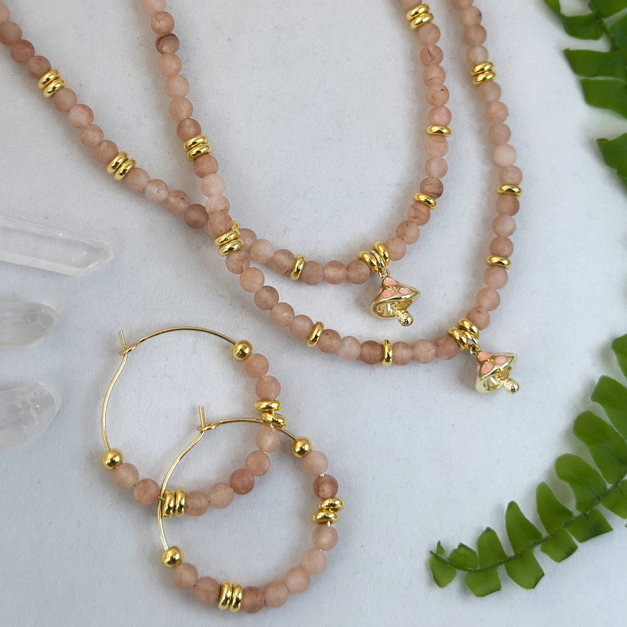 Halskette - Rosa Chalcedon - Pilz