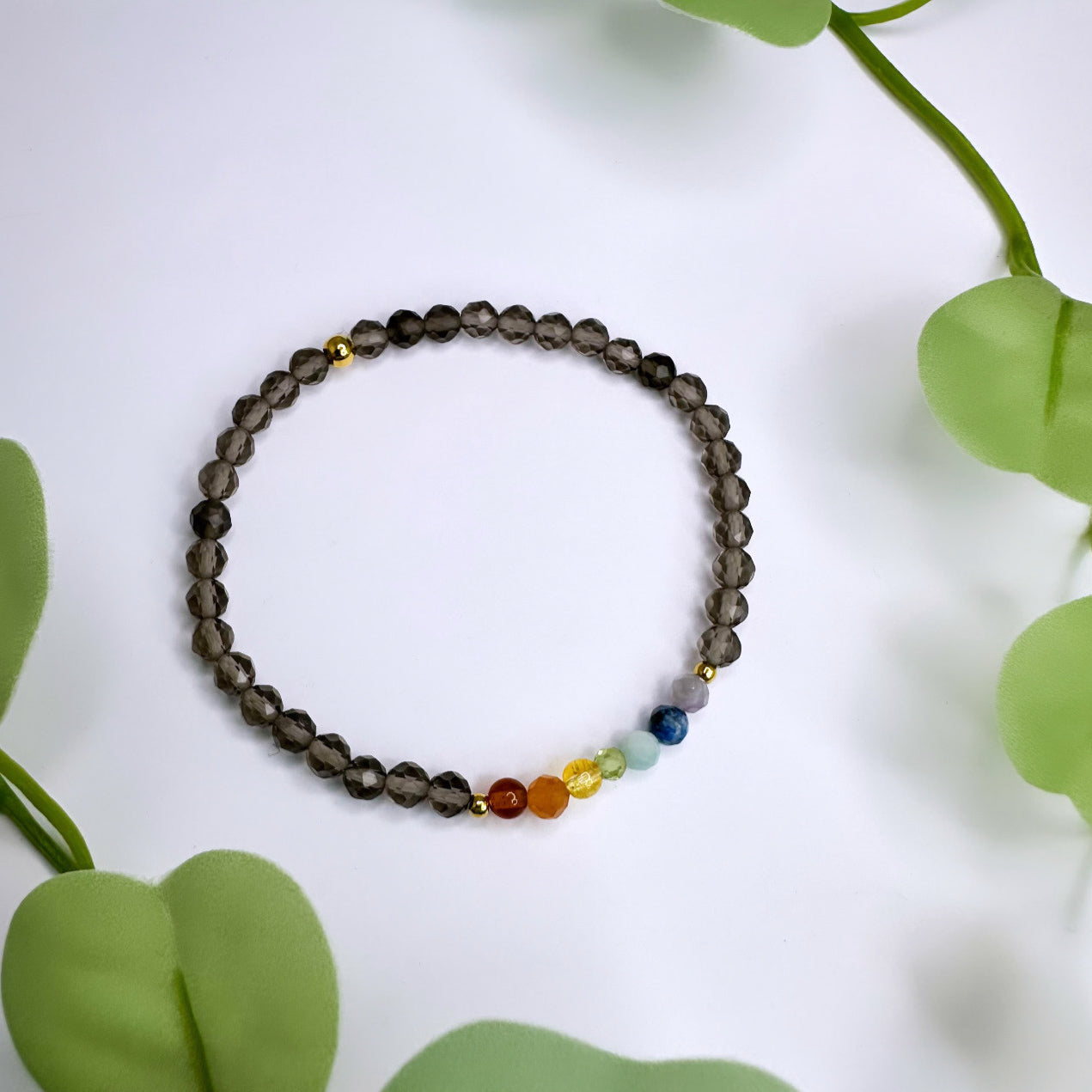 Chakra Armband mit Rauchquarz - Gold