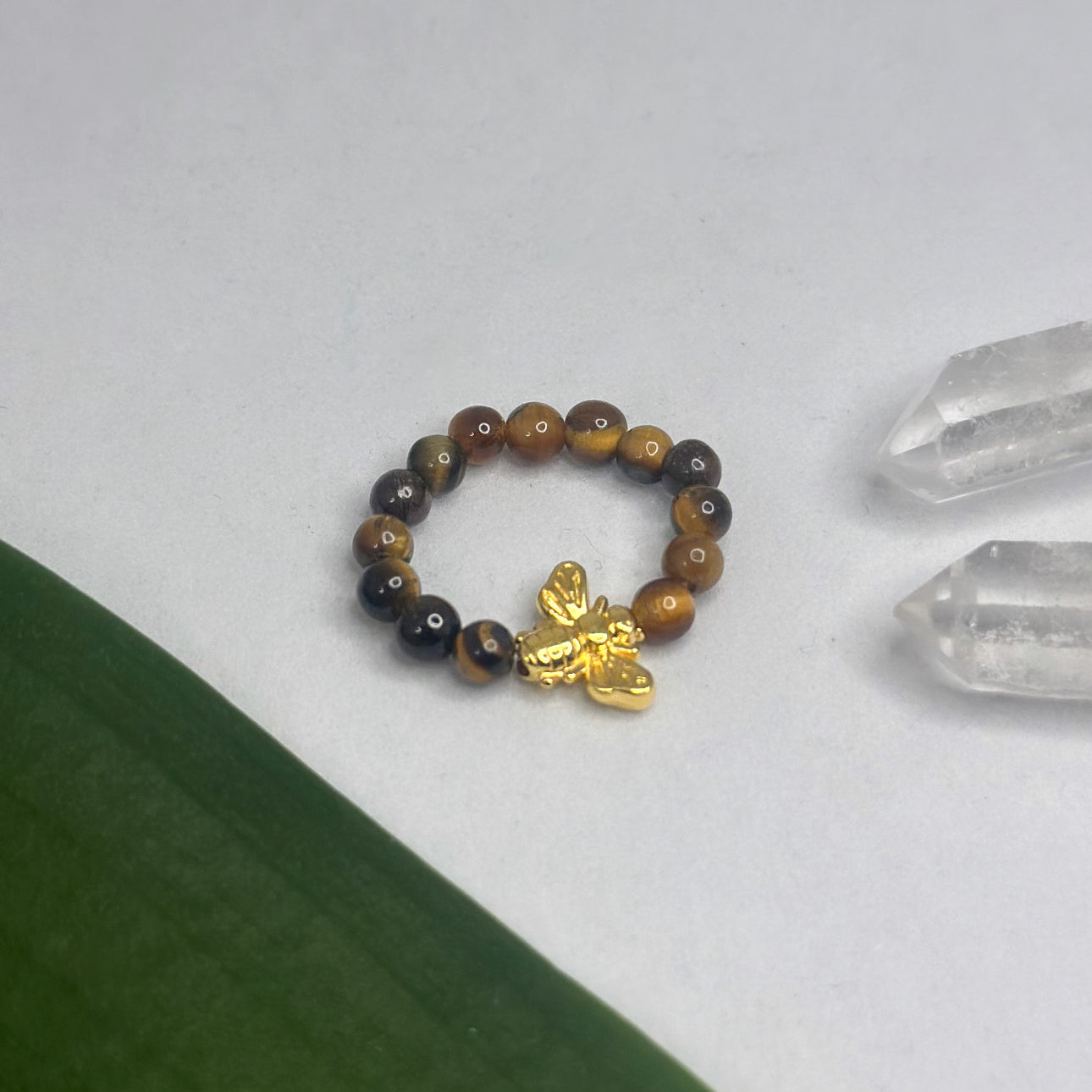 Edelsteinring - Tigerauge mit Biene