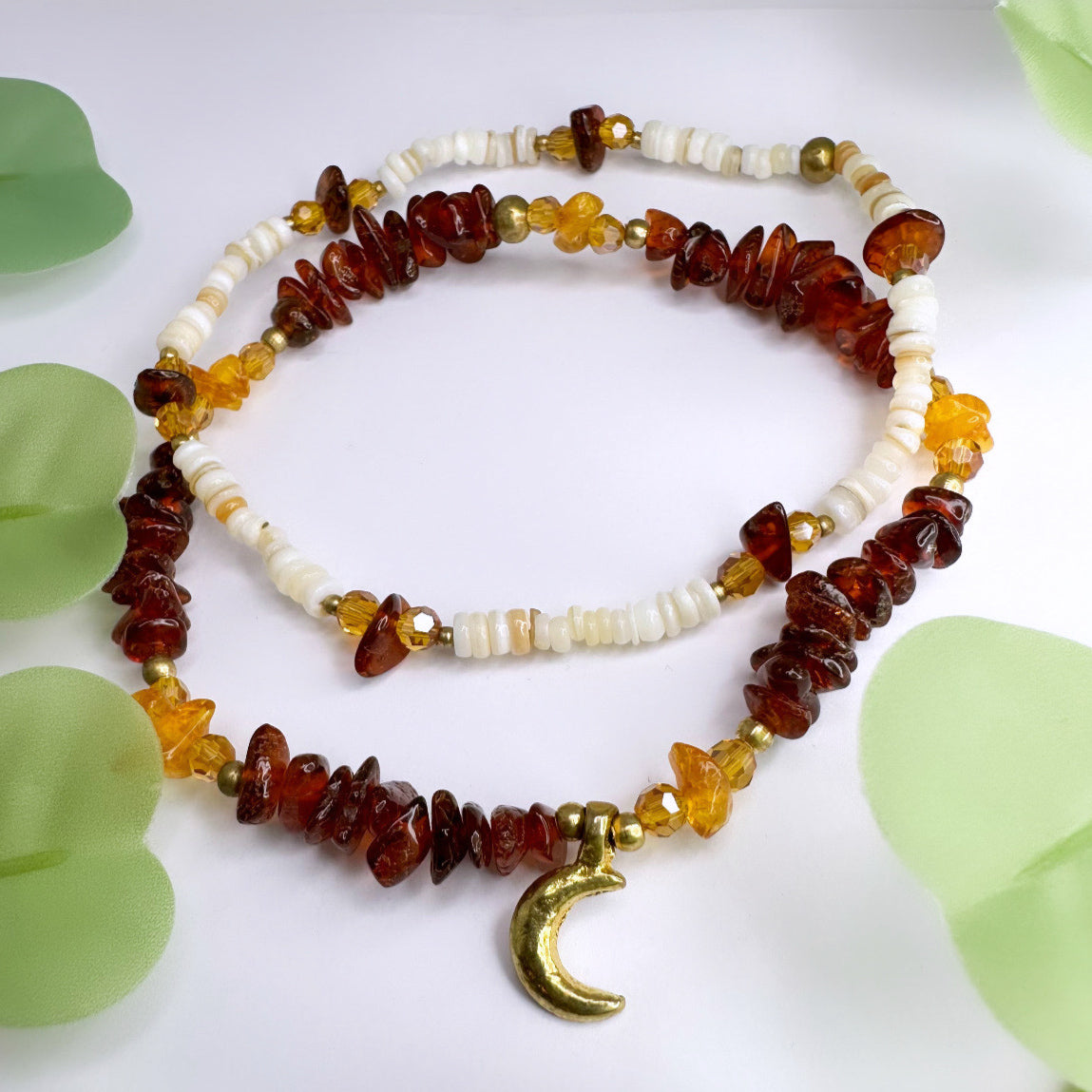 Fusskettchen Set Messing - Bernstein & Muscheln