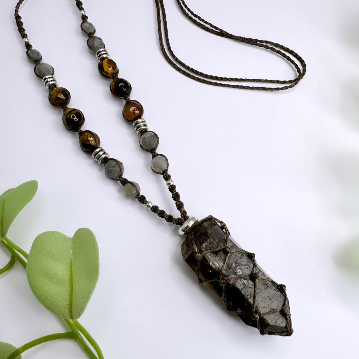 Halskette Rauchquarz - Tigerauge & Labradorit - Silber