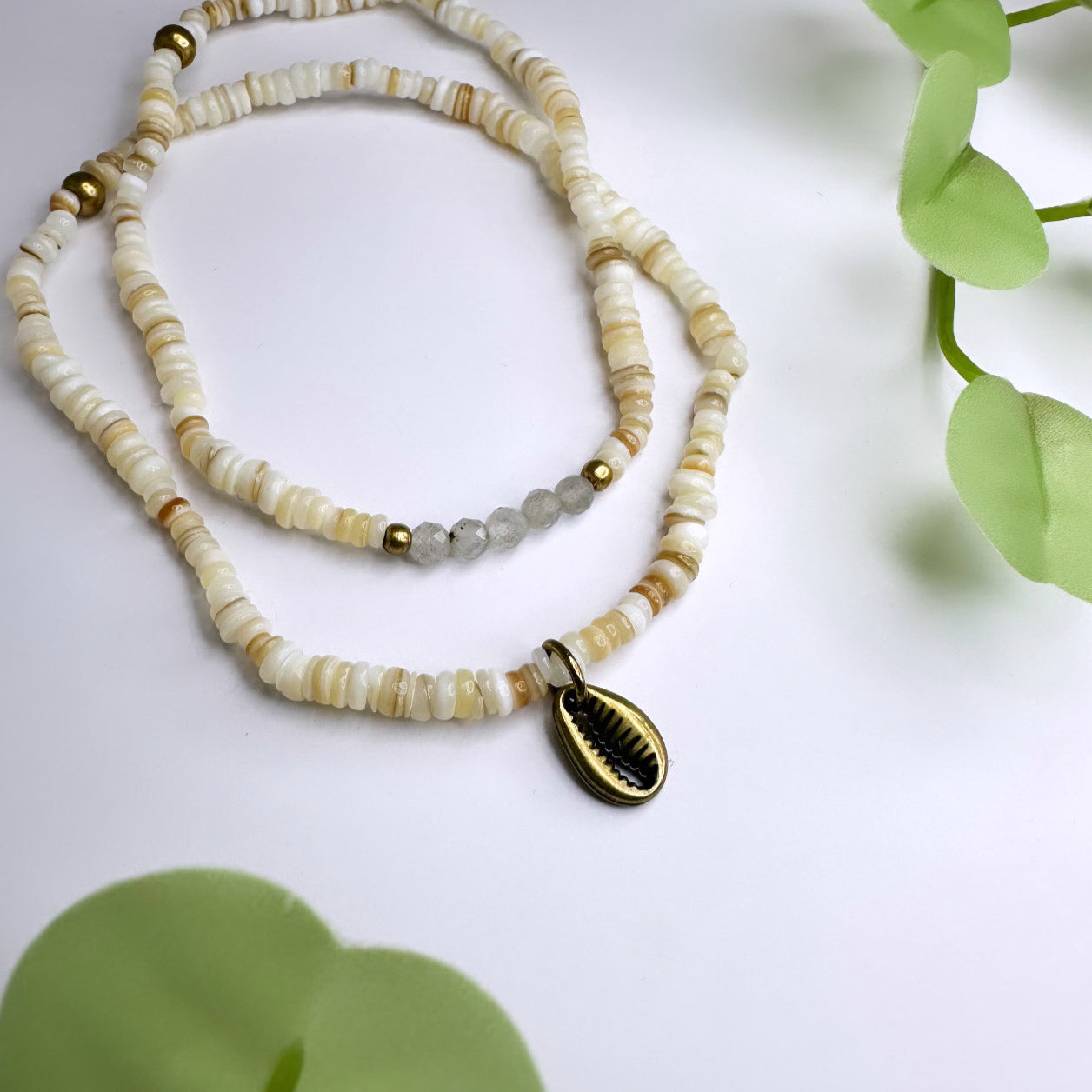 Fusskettchen Set Messing - Labradorit & Muscheln