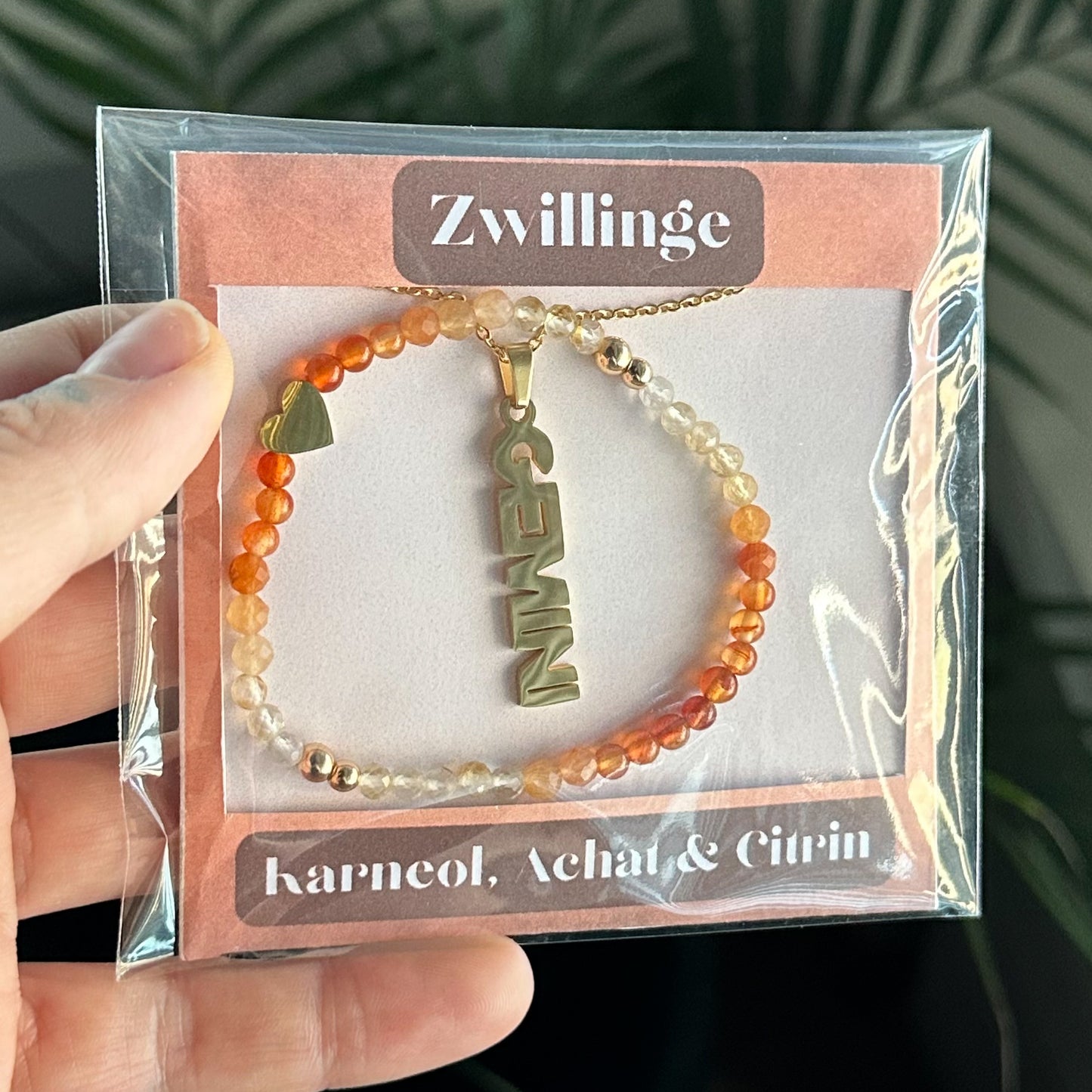 Sternzeichen Set - Zwillinge - Karneol, Achat & Citrin Gold