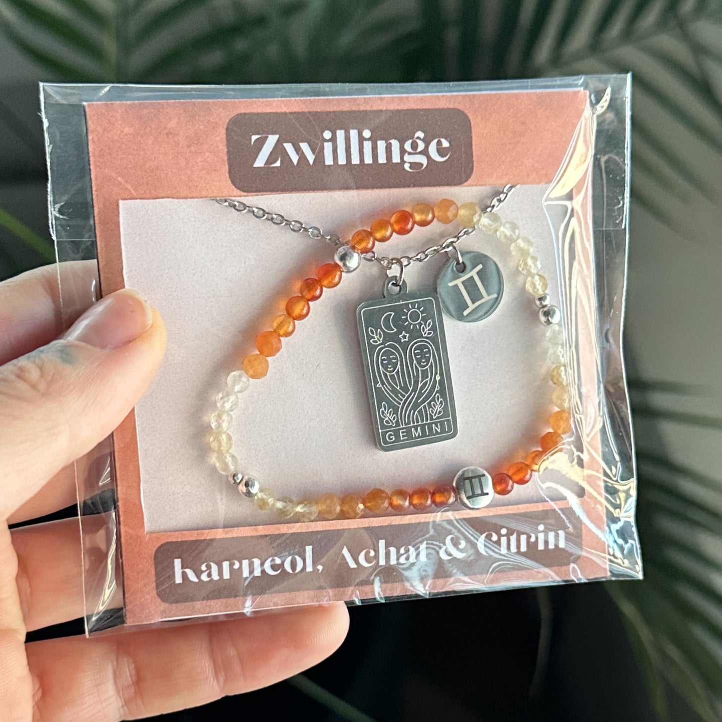 Sternzeichen Set - Zwillinge - Karneol, Achat & Citrin Silber B