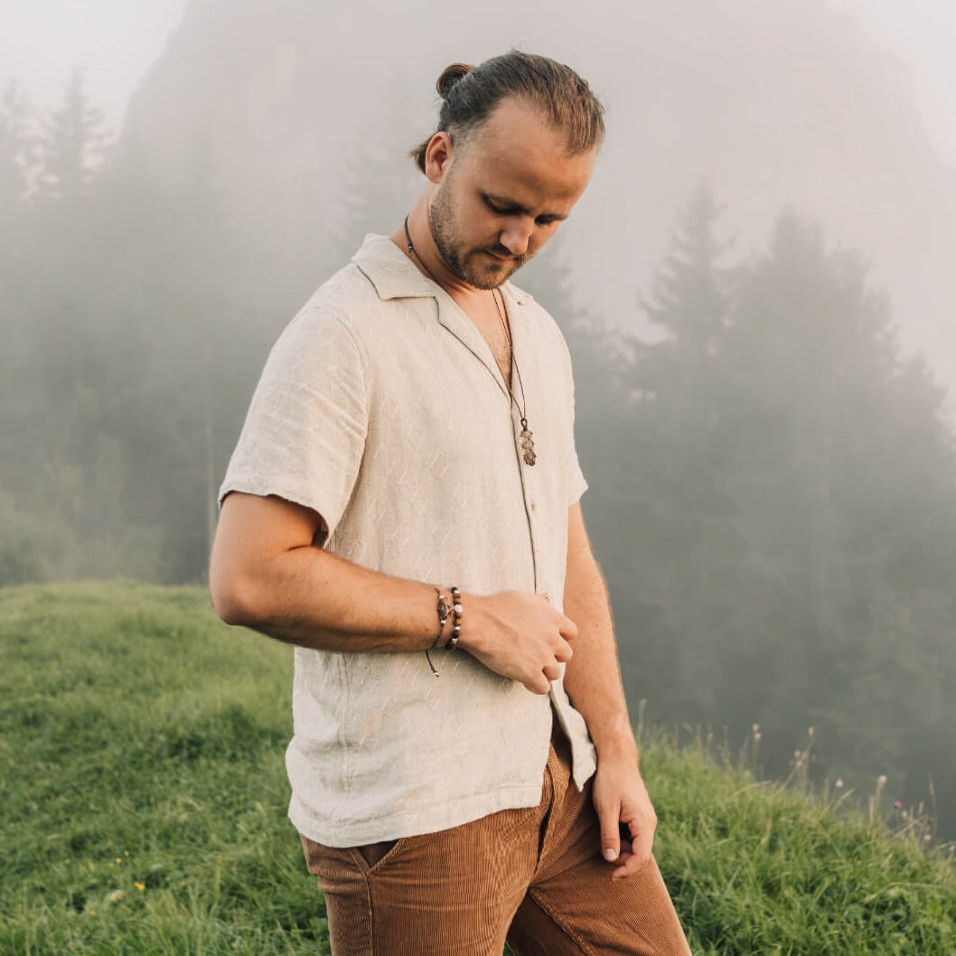Spirale Armband - mattes Tigerauge & Lavastein - versilbert