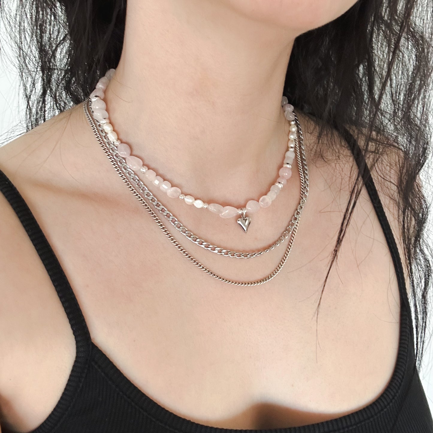 JANUAR - Rosenquarz - Halskette Herz