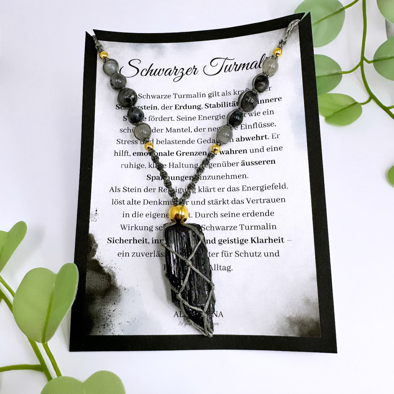 Halskette schwarzer Turmalin (Schörl) - Gold oder Silber