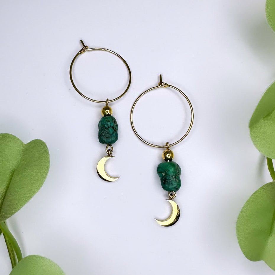 Ohrringe Creolen - Türkis - Mond Gold