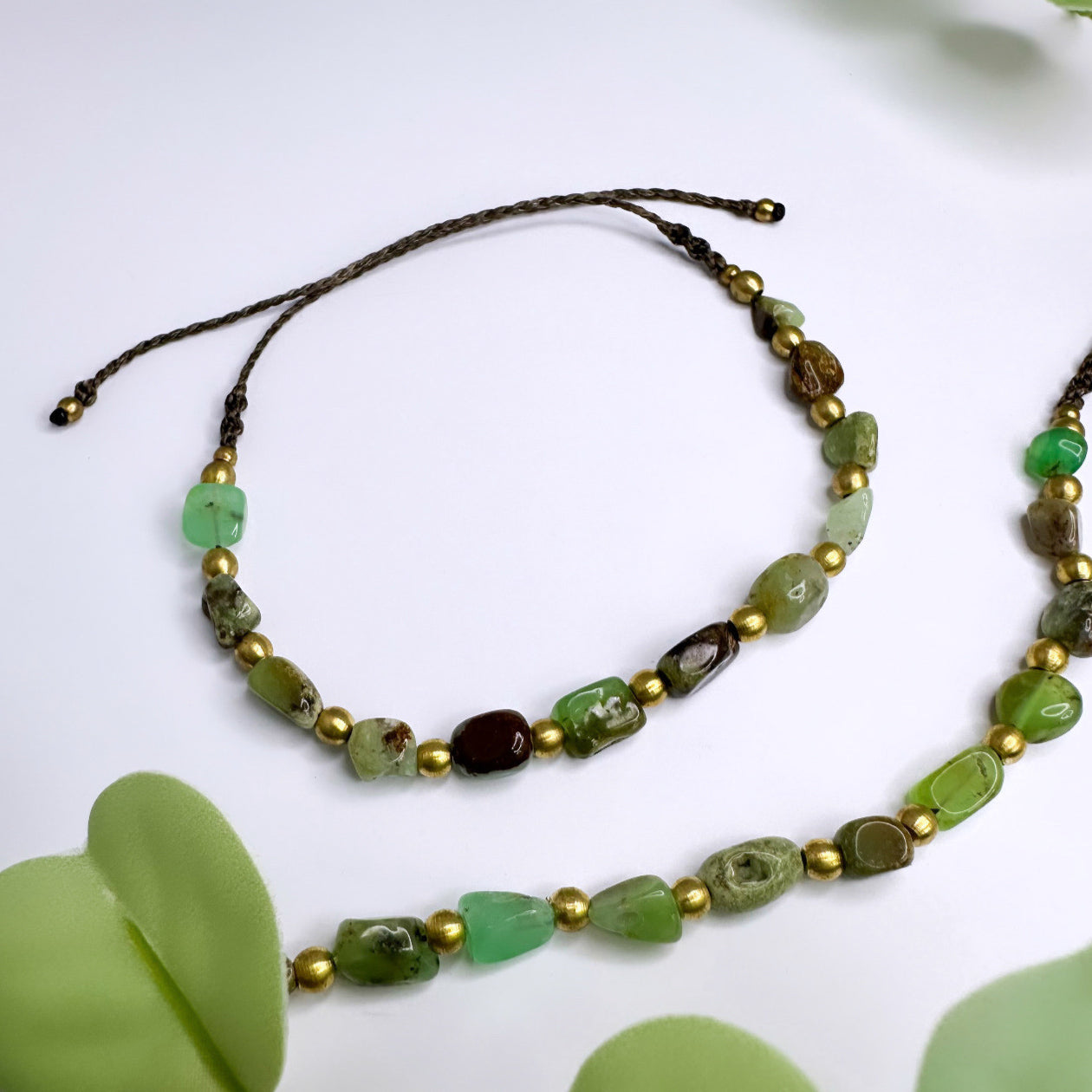 Boho Fusskette Messing - Chrysopras