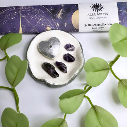 Handgemachter Räucherstäbchen Halter - Amethyst - Gold oder Silber