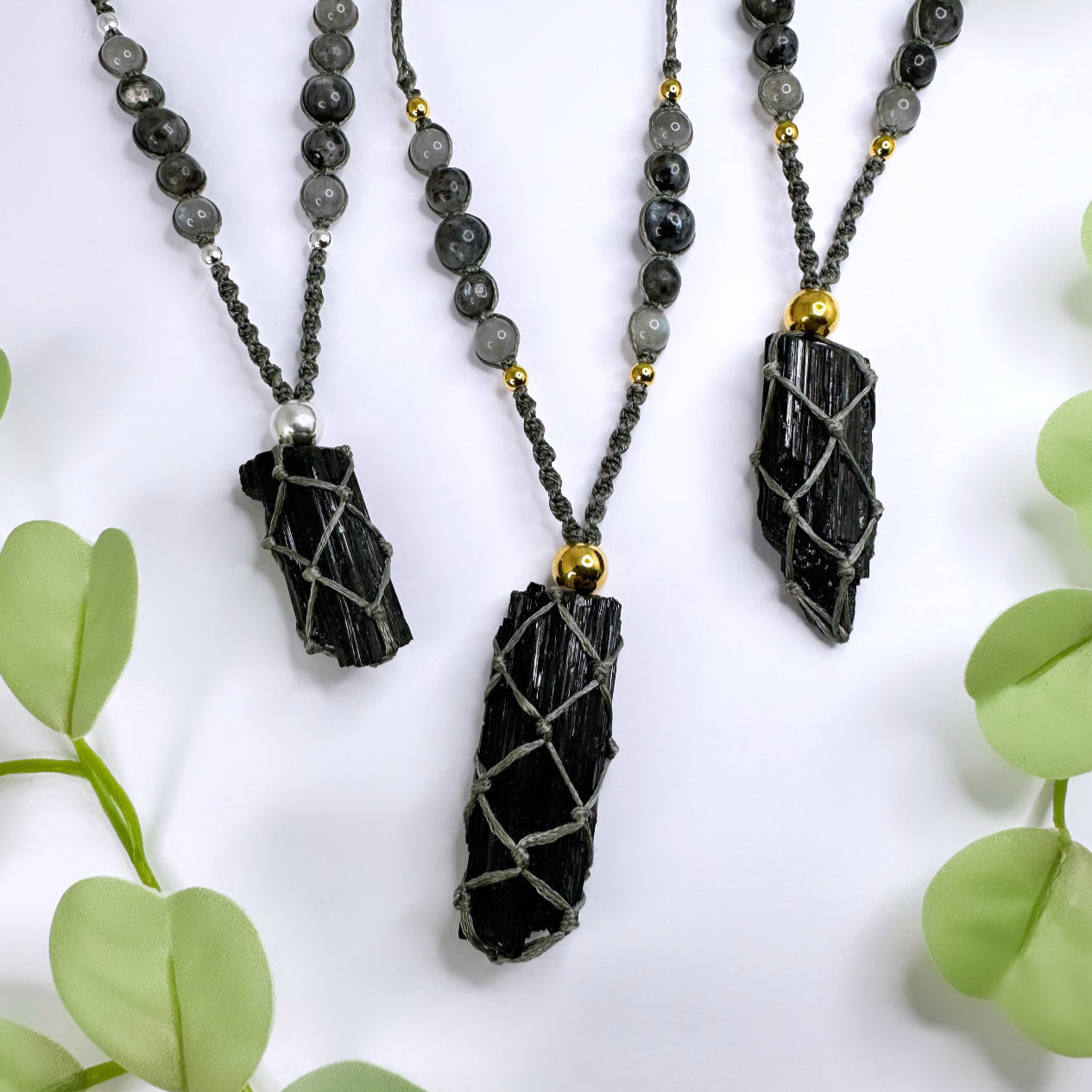 Halskette schwarzer Turmalin (Schörl) - Gold oder Silber