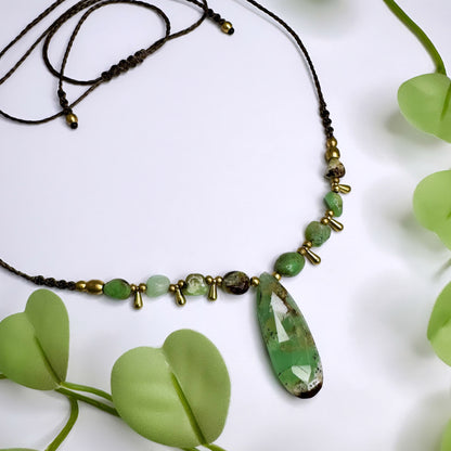 Boho Halskette Messing - Chrysopras
