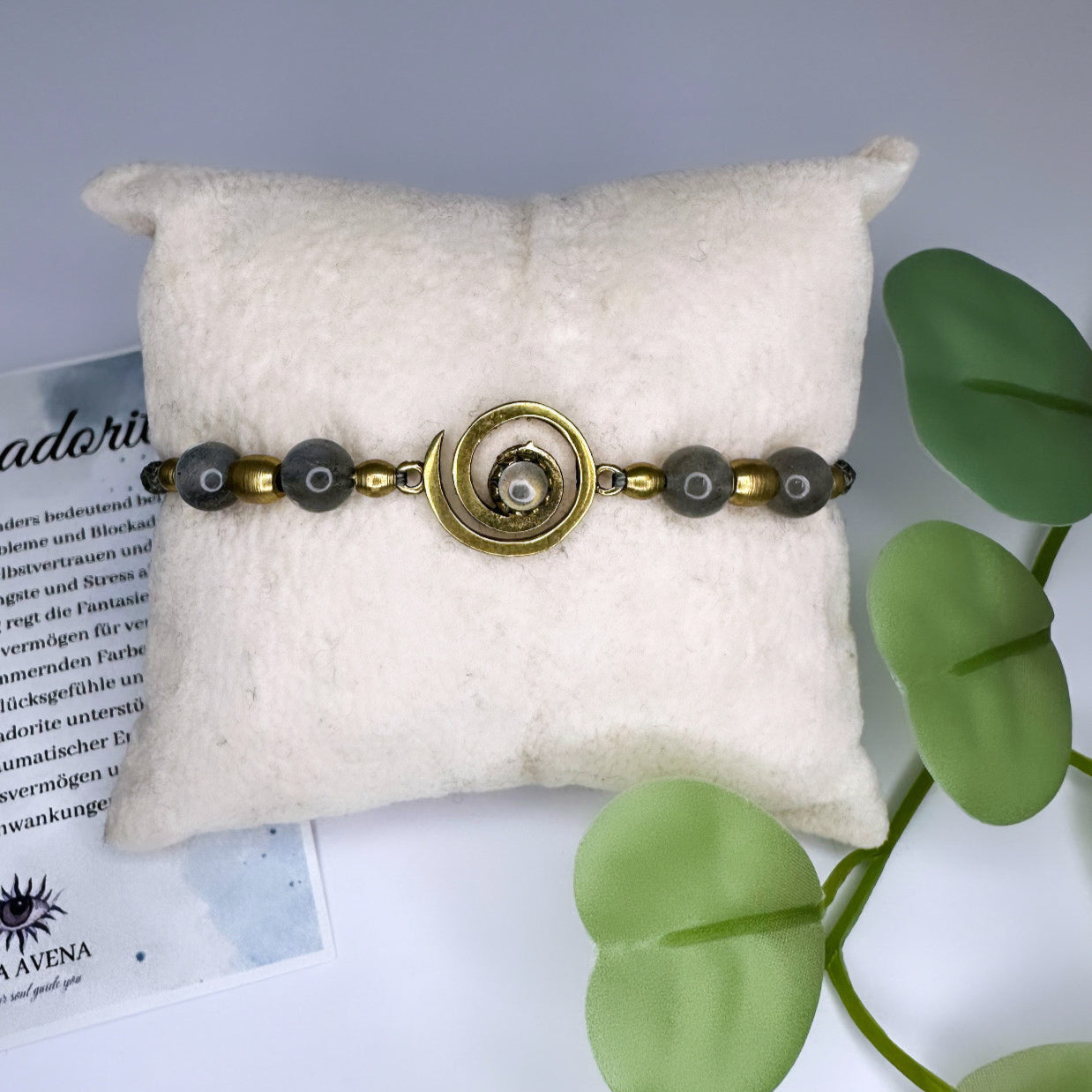 Spiral Armband Messing - Labradorit