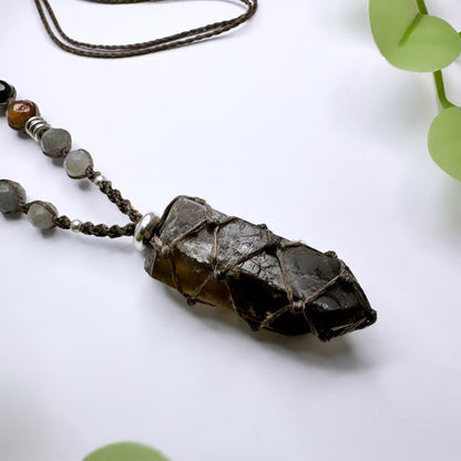 Halskette Rauchquarz - Tigerauge & Labradorit - Silber