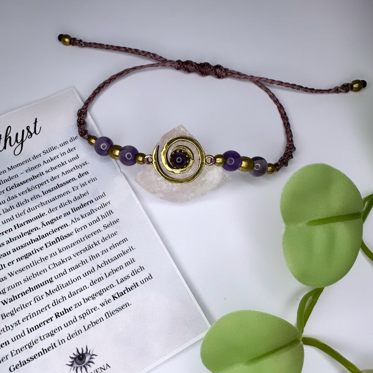Spiral Armband Messing - Amethyst