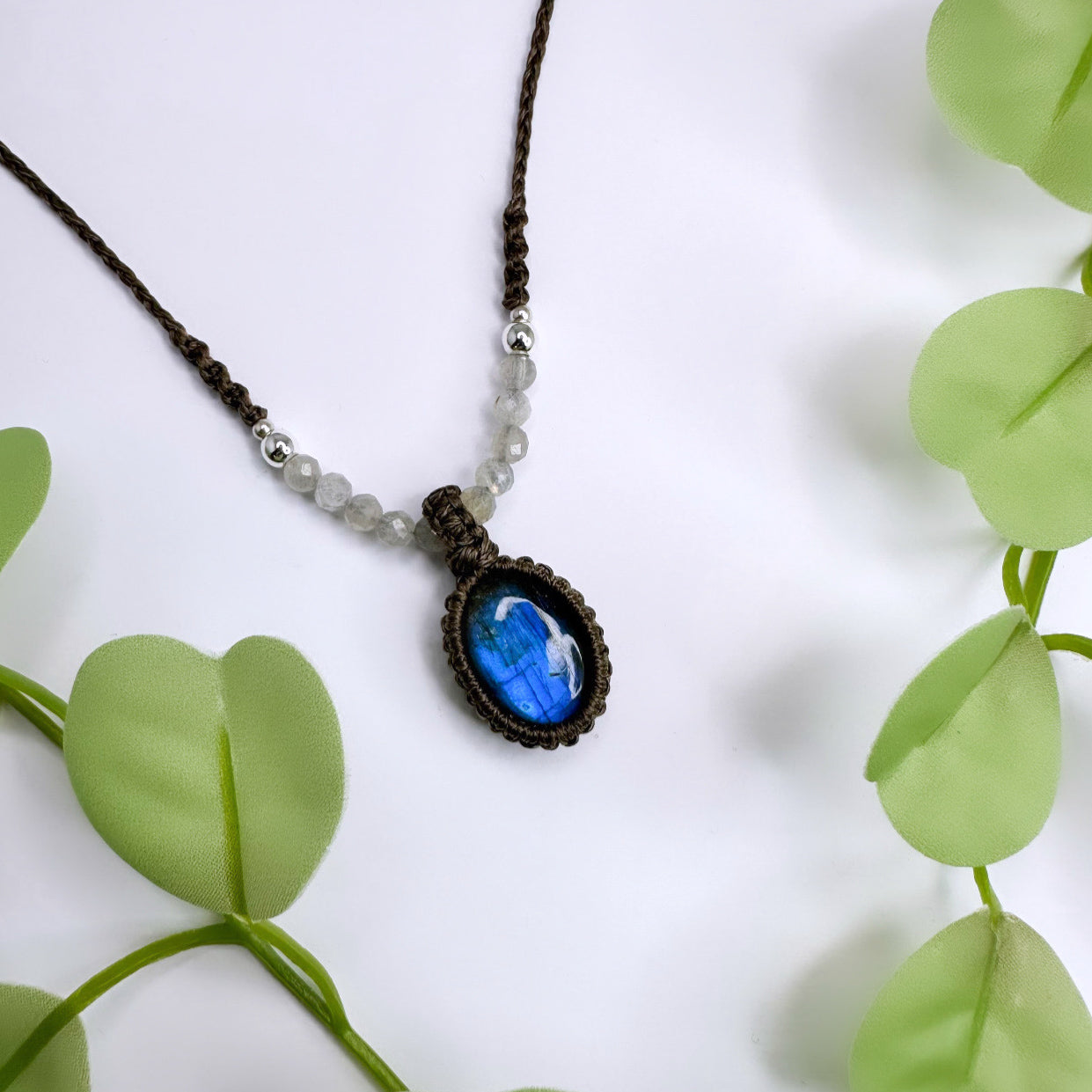 Halskette Labradorit geknüpft