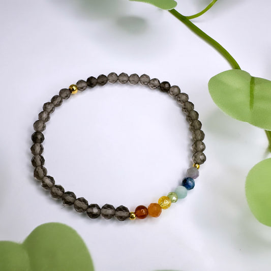 Chakra Armband mit Rauchquarz - Gold
