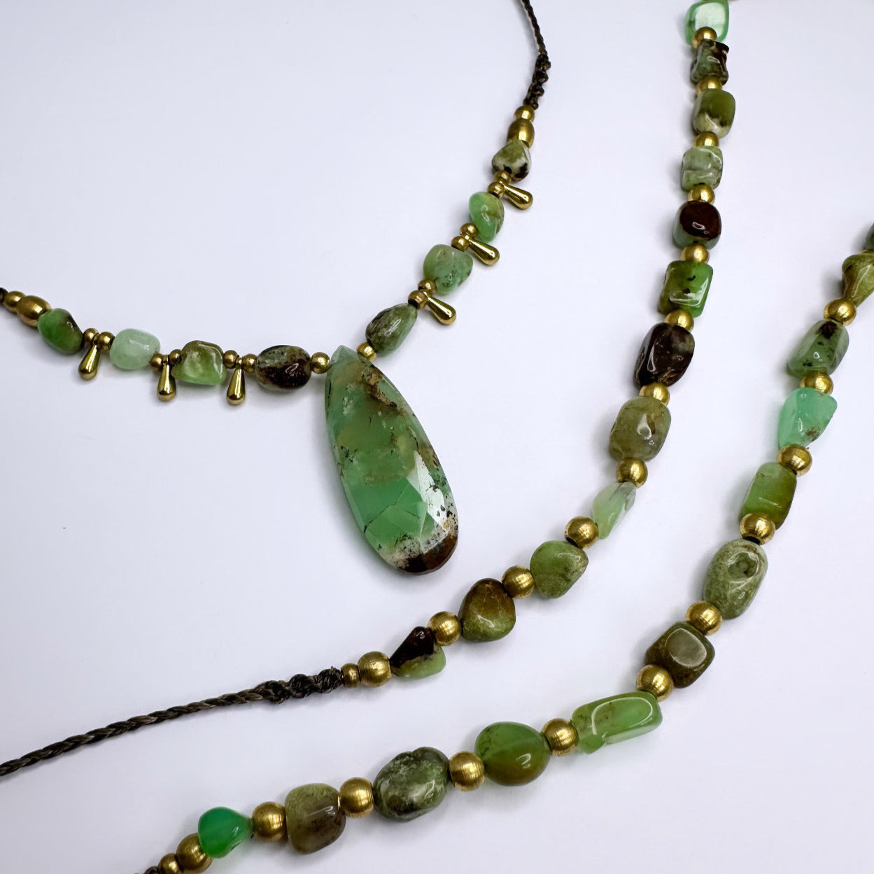 Boho Fusskette Messing - Chrysopras