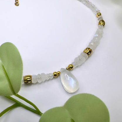 Selene - Halskette Regenbogen Mondstein vergoldet - 2 Varianten