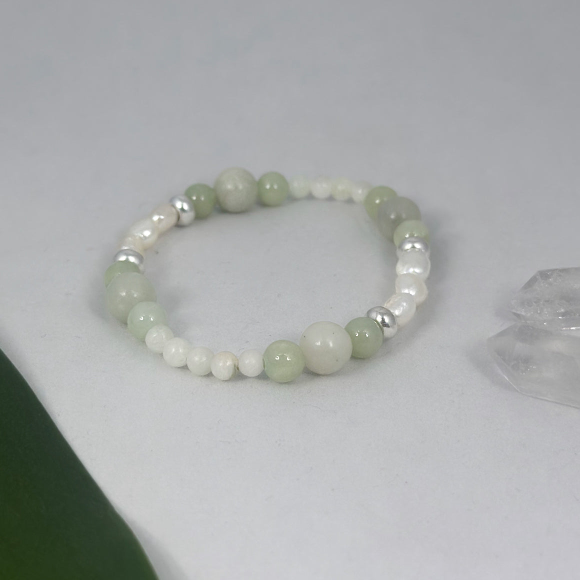 Armband - Naturstein, Milchquarz & Süsswasserperlen