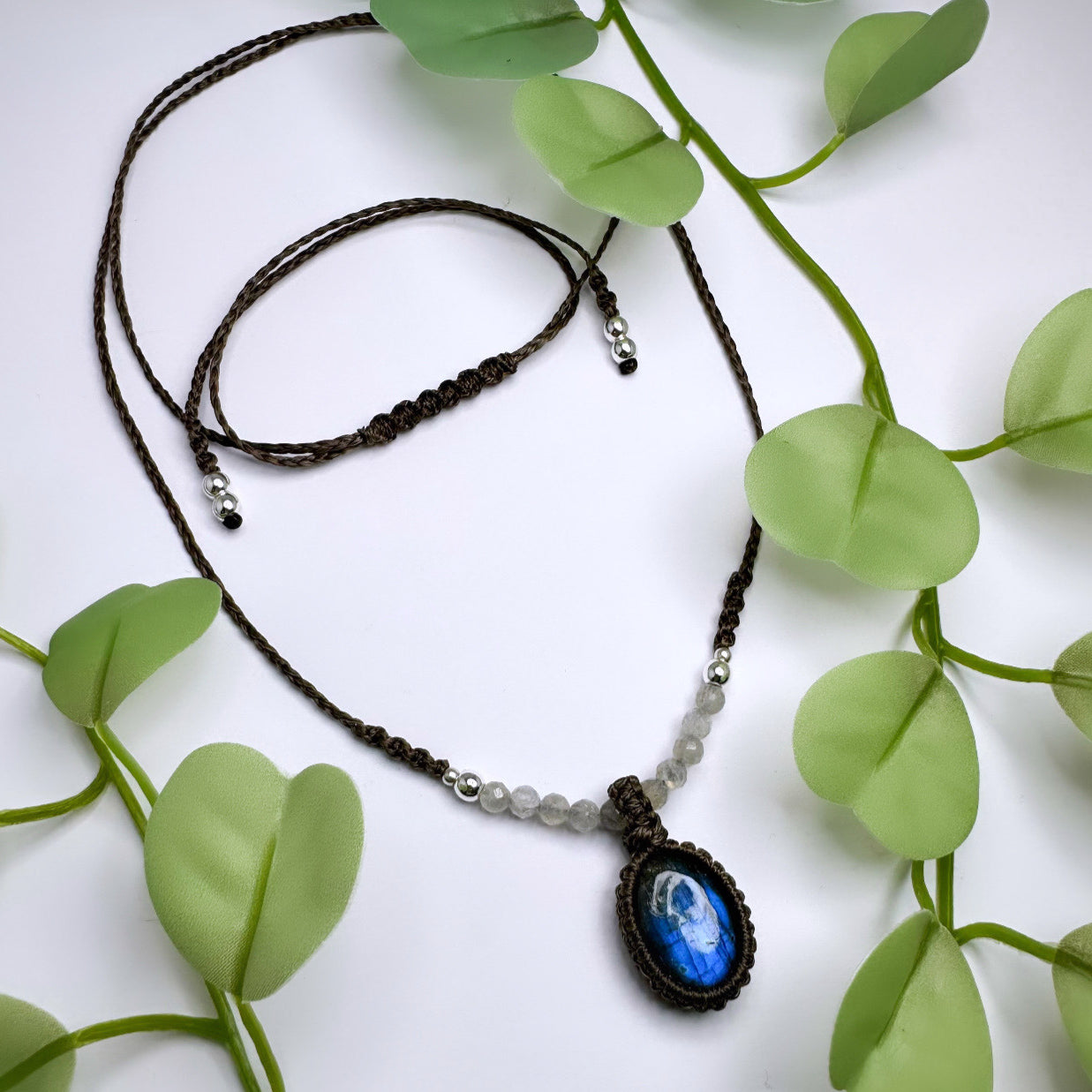 Halskette Labradorit geknüpft