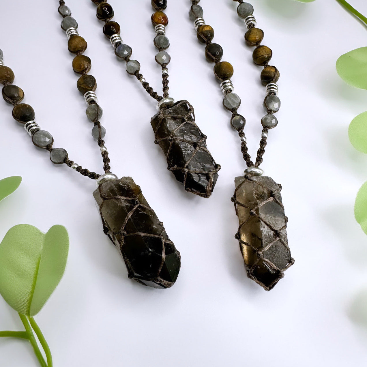 Halskette Rauchquarz - Tigerauge & Labradorit - Silber