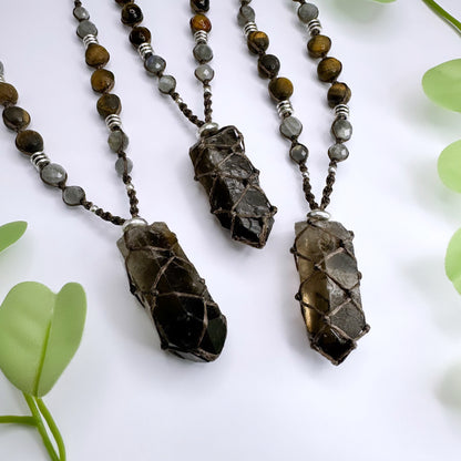 Halskette Rauchquarz - Tigerauge & Labradorit - Silber
