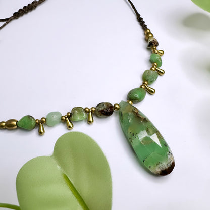 Boho Halskette Messing - Chrysopras