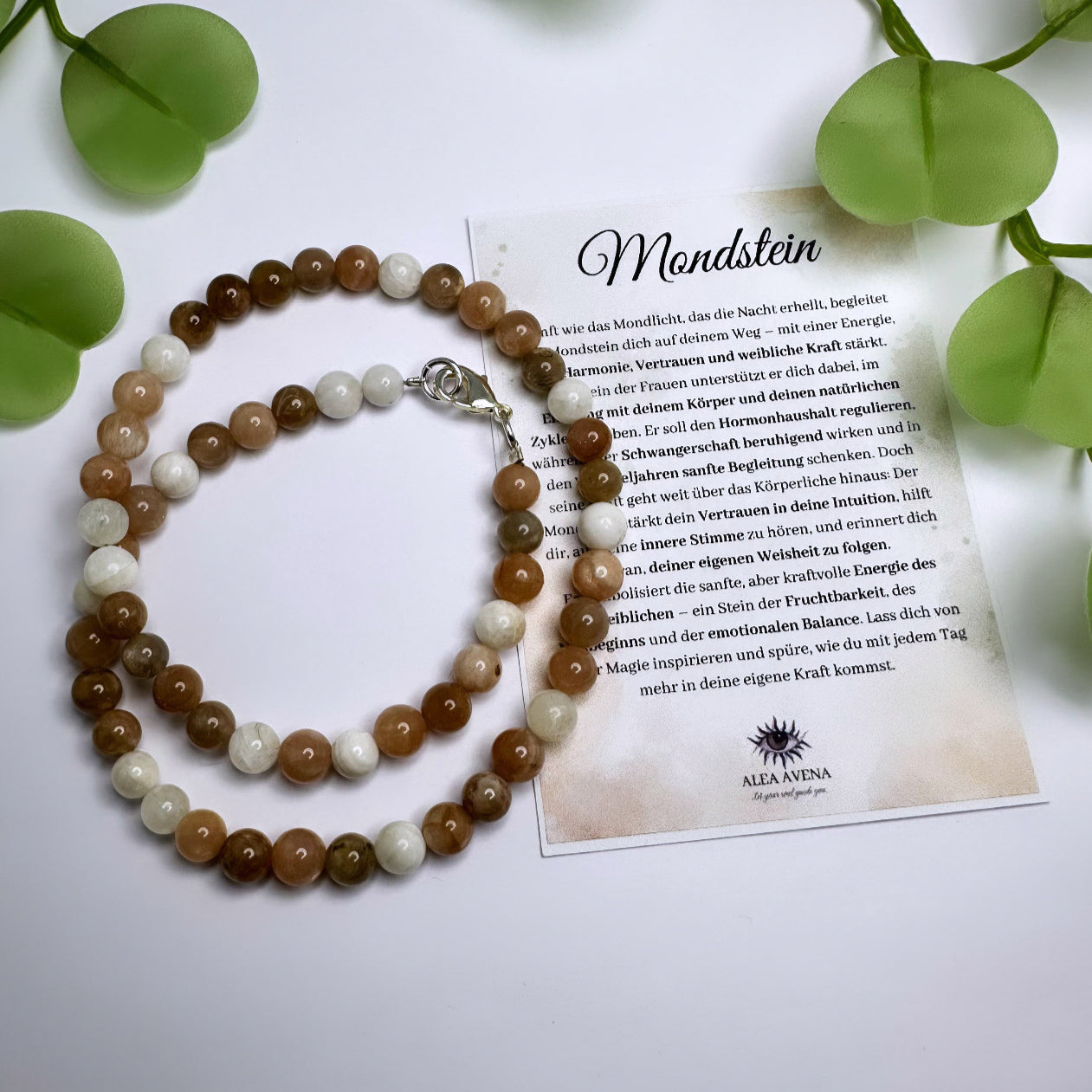 Perlenhalskette Mondstein - Silberner Verschluss