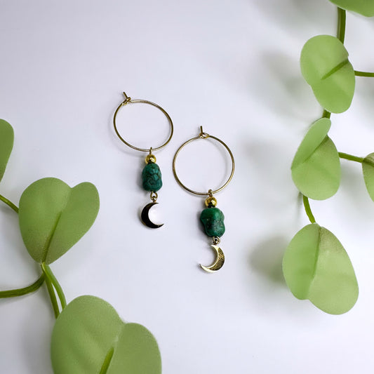 Ohrringe Creolen - Türkis - Mond Gold