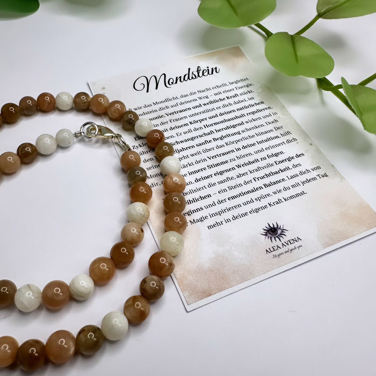 Perlenhalskette Mondstein - Silberner Verschluss