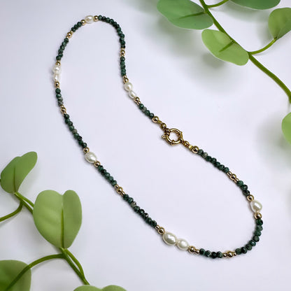 Halskette - Afrikanischer Türkis & Süsswasserperlen Gold