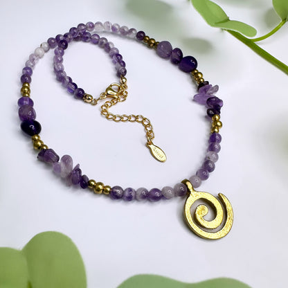 Halskette Messing - Amethyst