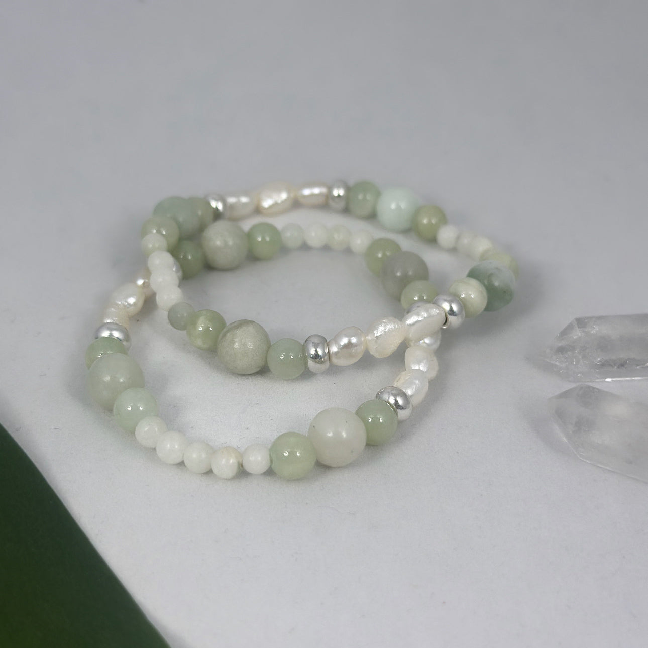 Armband - Naturstein, Milchquarz & Süsswasserperlen