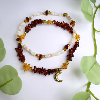 Fusskettchen Set Messing - Bernstein & Muscheln