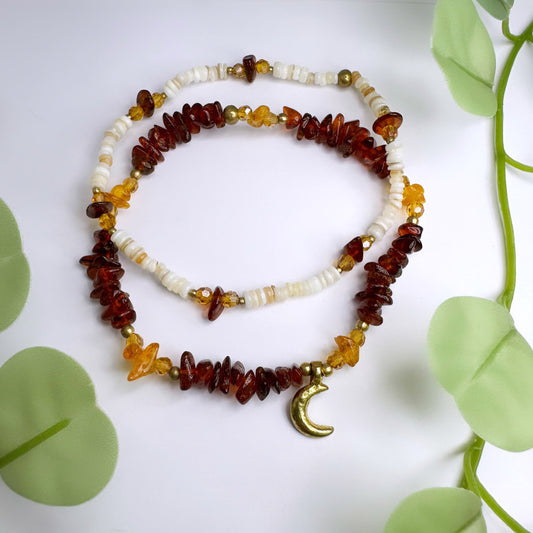 Fusskettchen Set Messing - Bernstein & Muscheln