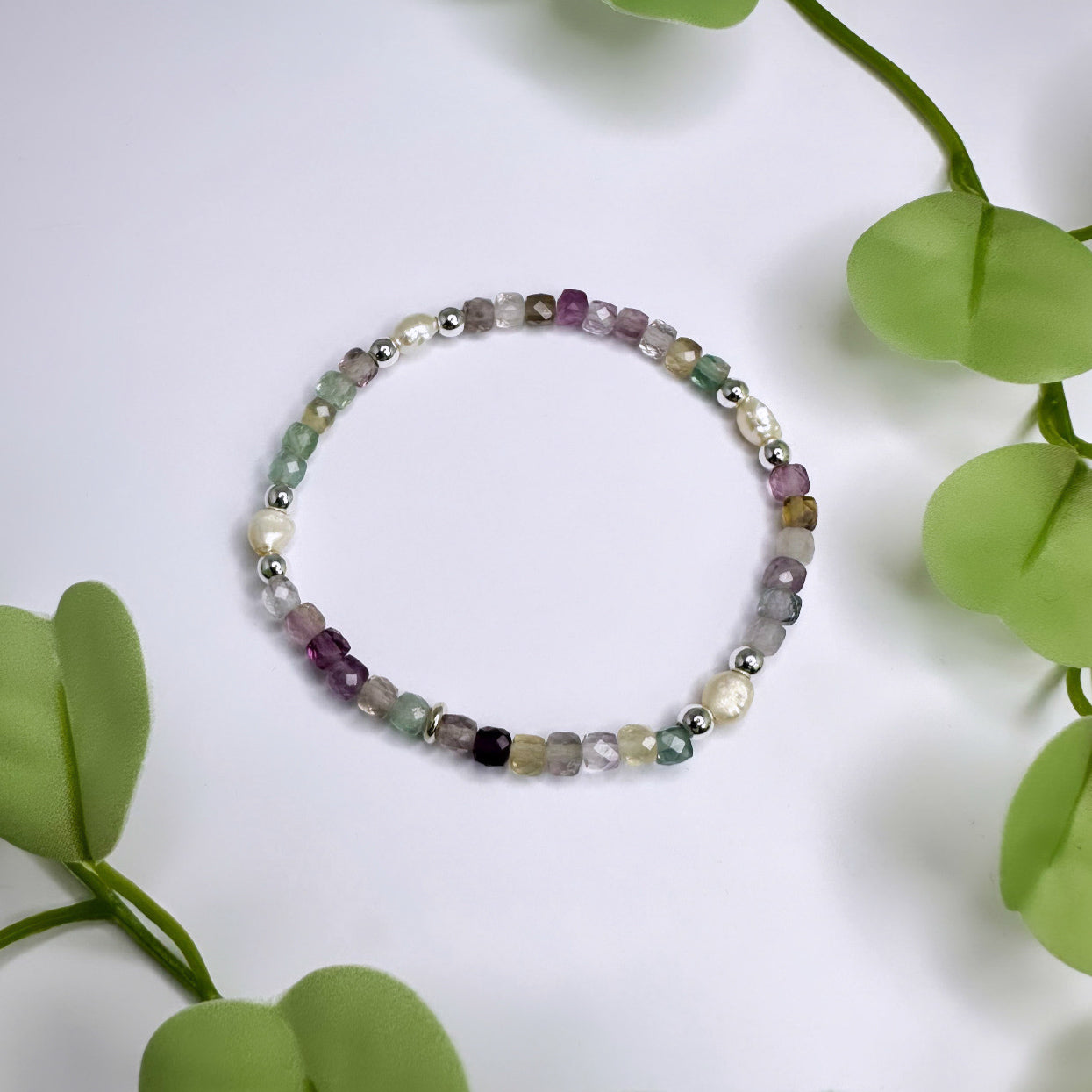 Armband Regenbogen Fluorit - 2 Varianten - Silber