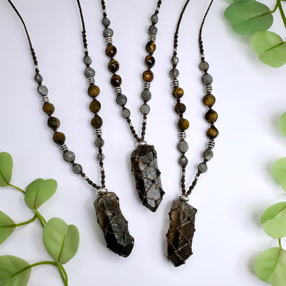 Halskette Rauchquarz - Tigerauge & Labradorit - Silber