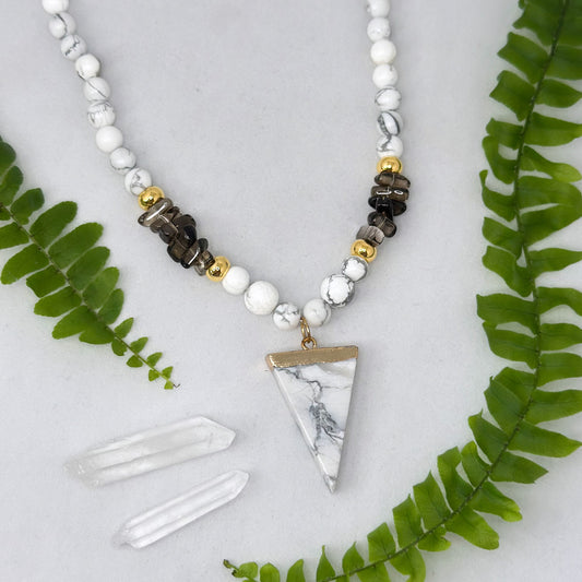 Halskette - Howlith & Rauchquarz