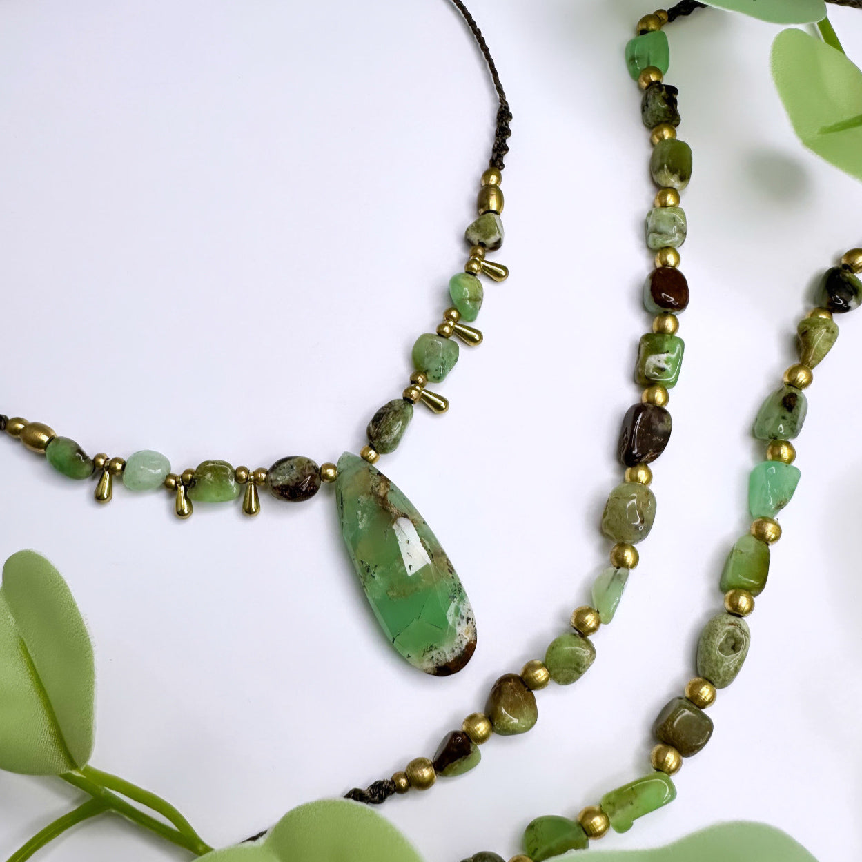 Boho Fusskette Messing - Chrysopras