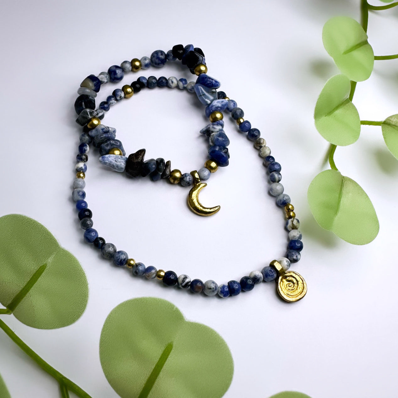 Armband oder Fusskettchen Messing - Sodalith