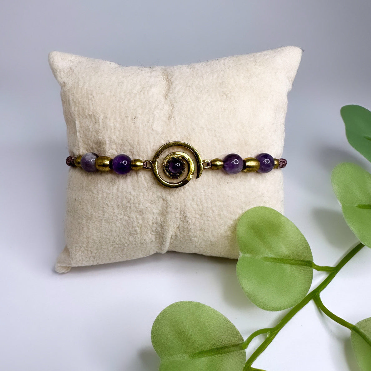 Spiral Armband Messing - Amethyst